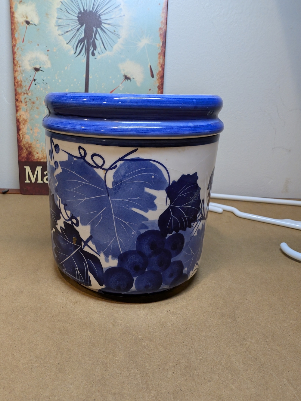 Blue Grape Ceramic Canister with Lid - Unbranded